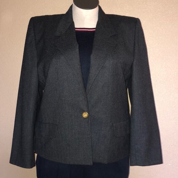 Talbots Business Office Preppy Professional Brass Buttons Gray 100% Wool Blazer - Picture 1 of 11